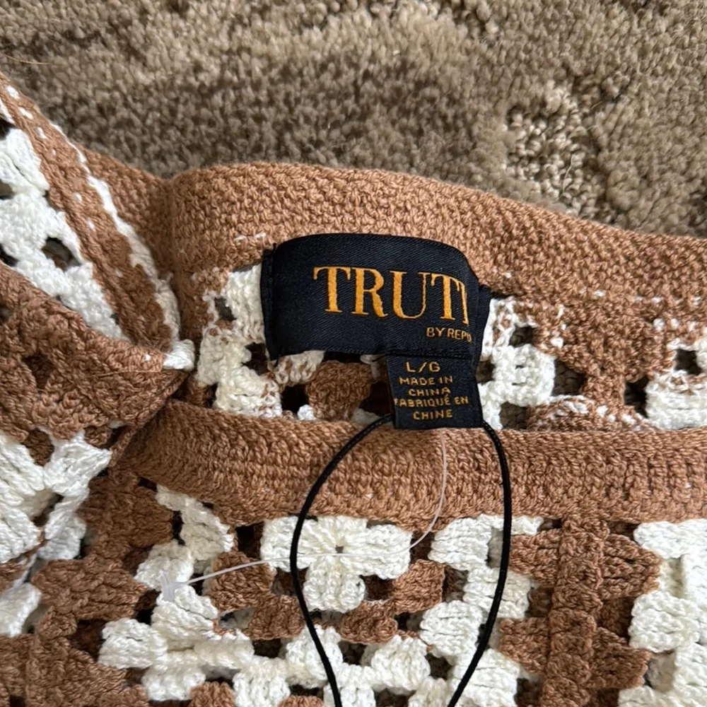 Brown and White Crochet Sweater